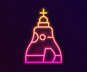 Glowing neon line The Tsar bell in Moscow monument icon isolated on black background. Vector.