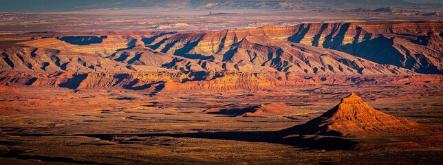 Panorama Valley of the gods im Abendrot auf Colorado Plateau in USA