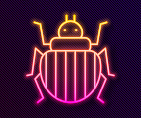 Glowing neon line Colorado beetle icon isolated on black background. Vector.