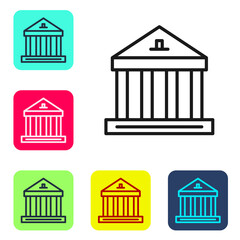 Black line Museum building icon isolated on white background. Set icons in color square buttons. Vector.