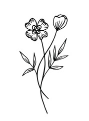 Hand drawn creative flower doodle. White background. Ink doodle illustration. Black and white vector floral illustration. Beautiful vector illustration.