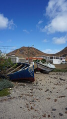Fototapeta na wymiar boats in Caihau, on the island Sao Vicente, Cabo Verde, in the month of November