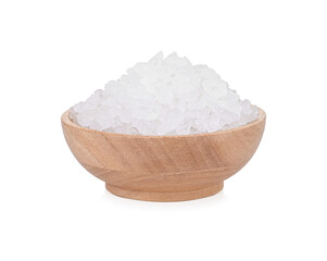 natural rock sugar in a wooden cup   isolated on white background.