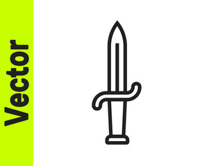 Black line Dagger icon isolated on white background. Knife icon. Sword with sharp blade. Vector.