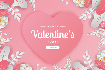 Fototapeta na wymiar happy valentine's day banners or card illustration couple love and tree paper cut style. Premium Vector