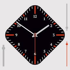 Vector vintage black diamond-shaped watch dial with arrows. Red numbers. Illustration clip-art