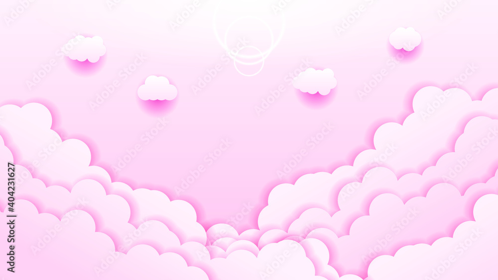 Poster abstract sky paper cut gradient background with clouds vector nature