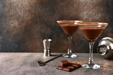 Delicious chocolate martini in a glasses. - obrazy, fototapety, plakaty