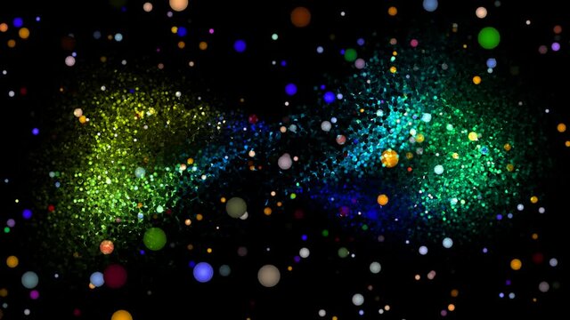 abstract wave ball aqua blue green gold yellow orange change color and brust with colorful balls flying