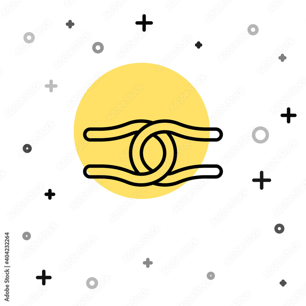 Poster black line rope tied in a knot icon isolated on white background. random dynamic shapes. vector.