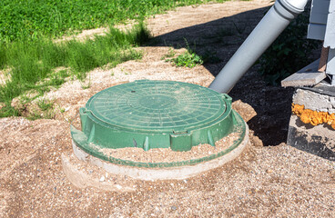 Covered sewer manhole of rural septic tank with cover - 404232202