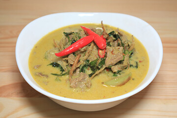 Closeup a Bowl of Green Curry with Beef, One of Popular Thai Central Region Dishes