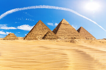 The Great Pyramids of Giza in the desert, Egypt