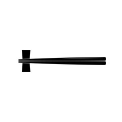 Black wooden chopsticks flat icon. Chopstick element Asian or oriental traditional culture. Vector