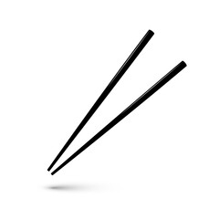 Black wooden chopsticks flat icon. Chopstick element Asian or oriental traditional culture. Vector isolated on white
