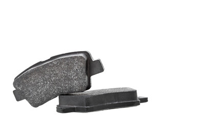 kit of brake pads car spare parts, vehicle objects pair of brake shoes isolated on white background.