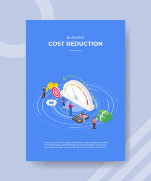 cost reduction concept for template banner and flyer for printing with isometric style