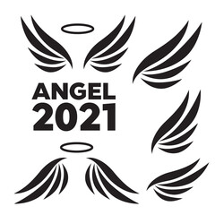 Set of heraldic wings or angel wings drawn. Angels and birds winged labels