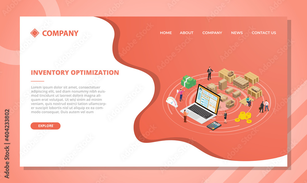 Poster inventory optimization concept for website template or landing homepage design with isometric style