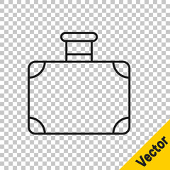 Black line Suitcase for travel icon isolated on transparent background. Traveling baggage sign. Travel luggage icon. Vector.