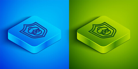 Isometric line Grandmother icon isolated on blue and green background. Square button. Vector.