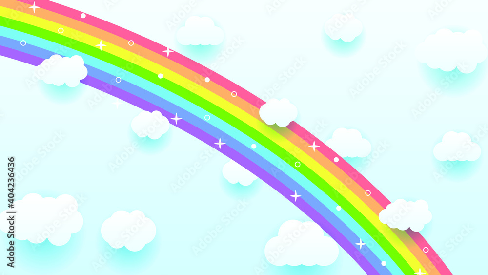 Poster abstract sky paper cut gradient rainbow background with clouds vector nature