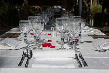 Close up detail of elegant served table outdoors.