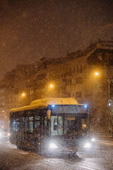 Bus line with heavy snow due to Filomena Storm.