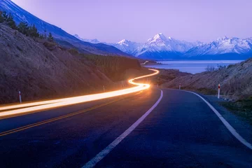 Washable wall murals Highway at night Mount Cook Road