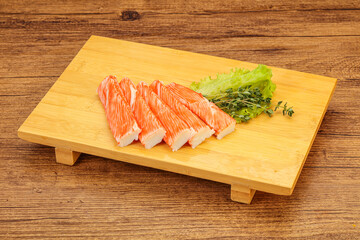 Crab sticks served salad leaves