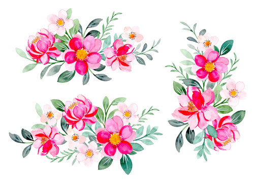 Pink floral bouquet collection with watercolor