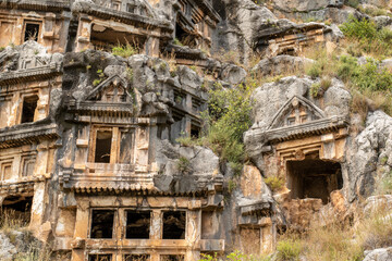 Naklejka premium Ancient ,rock-cut lycian tombs in Demre, Myra , Turkey