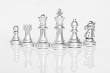 Set of chess pieces, chessboard game isolated on white background.
