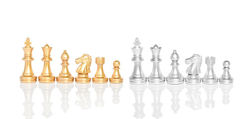 Set of chess pieces, chessboard game isolated on white background.