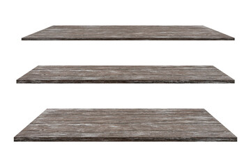 Set of wooden empty shelf isolated on white background. clipping path.