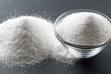 food salt in a glass transparent plate