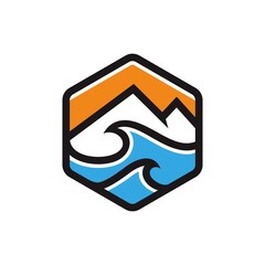 mountain and ocean vector badge logo