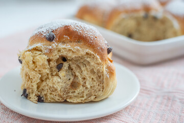 Freshly baked chocolate scones, german Buchtel pastry