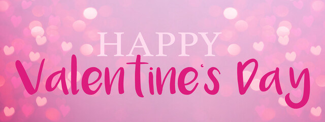 Hearts abstract background in pink colors, isolated on pastel pink texture - Happy Valentine's Day Banner panorama - Hearts bokeh / Love pattern