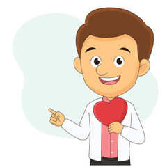 Young man holding a big heart and doing gestures about valentine's day