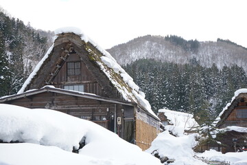 UNESCO, World Heritage Site, Shirakawago village with winter snow in Gifu prefecture, Japan , 日本 岐阜県 白川郷 合掌造り