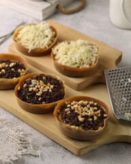 Martabak mini or terang bulan, asian street food with chocolate springkles and cheese topping 