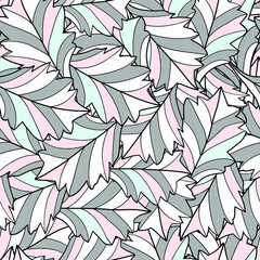 Fototapeta premium Abstract leaves. Vector seamless camouflage pattern. Pink, grey, white, blue stripes. Design for cloth, print, wrapping.