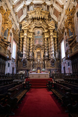 Fototapeta na wymiar Interior of Porto Cathedral, medieval building. Red carpet.