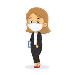 Business Woman Wearing Face Mask protect covid-19