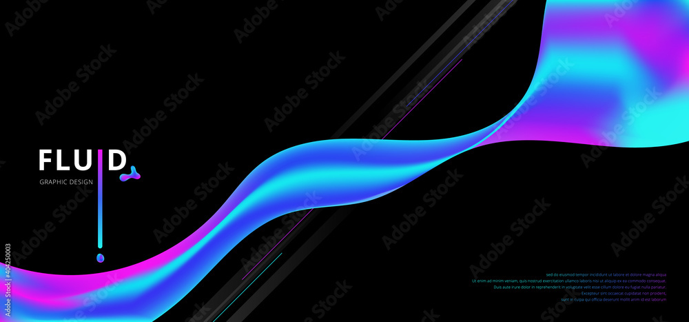 Poster abstract fluid gradient shape flowing on black background