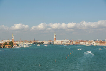 Fototapeta na wymiar Panoramic view of Venice with Bacino of St Mark with Bell Tower (Campanile)