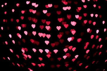 Naklejka na ściany i meble Valentine's Day background. Background of lights with hearts. Valentine's Day concept. Flat view, top view, copy space
