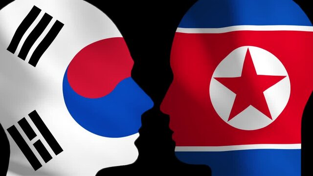 Two Koreas, North and South. Animated People And Flags