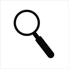 magnifier black icon on white background, vector illustration